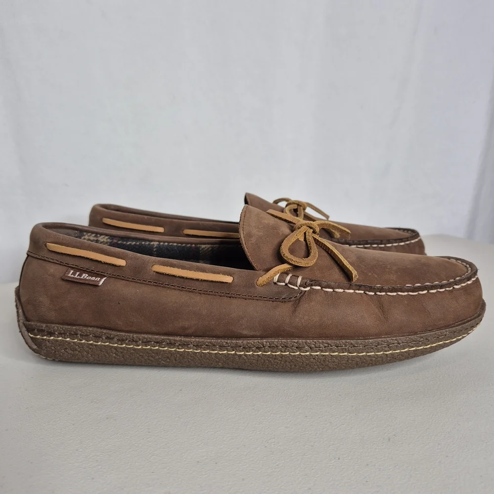 L.L. Bean Handsewn Flannel Lined Slippers - Size 10